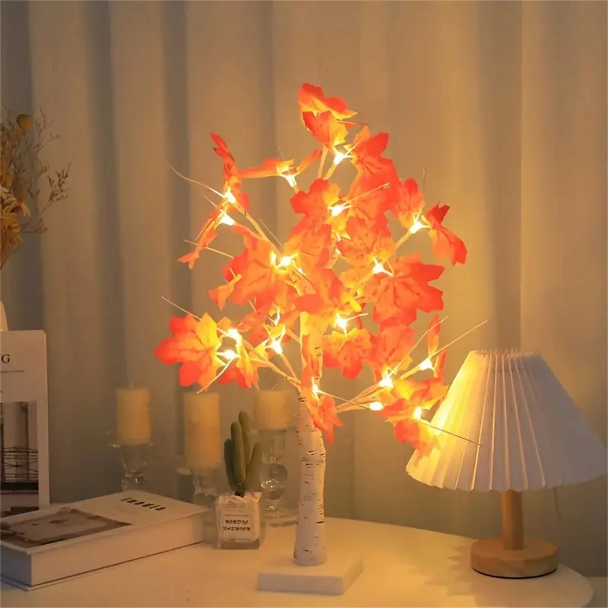 LED Maple Leaf Tree Night Light USB&Battery Thanksgiving Halloween Tree Lamp Simulation Landscape Lamp For Garden Holiday Decor