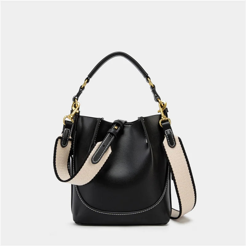 Nuevos bolsos tipo cubo de gran capacidad para mujer con correa ancha para el hombro, bolso de hombro individual con cordón, bolso de mano cruzado