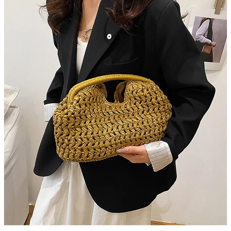 Nuevo bolso de playa de verano para mujer, bolso de mano de lujo de diseñador, bolsos de paja, bolso tote, bolsos de moda de ratán tejido, bolso de viaje para mujer