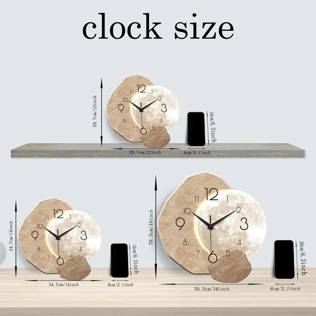 Reloj de pared moderno, sencillo y silencioso, con diseño de luna, movimiento de cuarzo y fabricado en madera, ideal para la decoración de dormitorios, salas de estar u oficinas.
