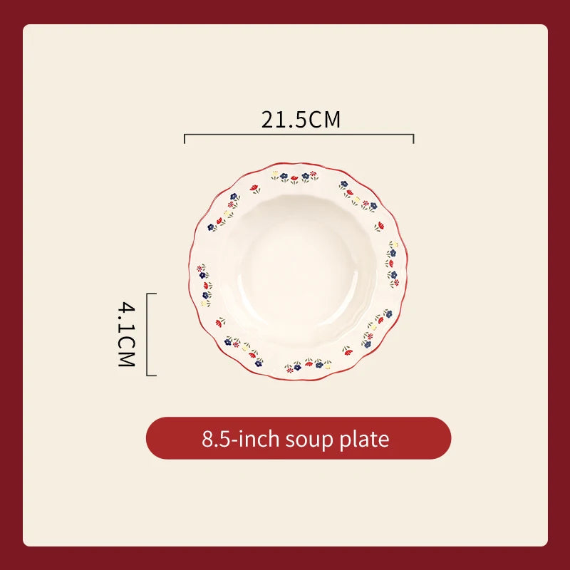 Vajilla de cerámica vintage de alta calidad: cuenco para sopa, plato para ensalada y plato para pasta. Apta para microondas. Juego de platos y cuencos de cerámica de colores.
