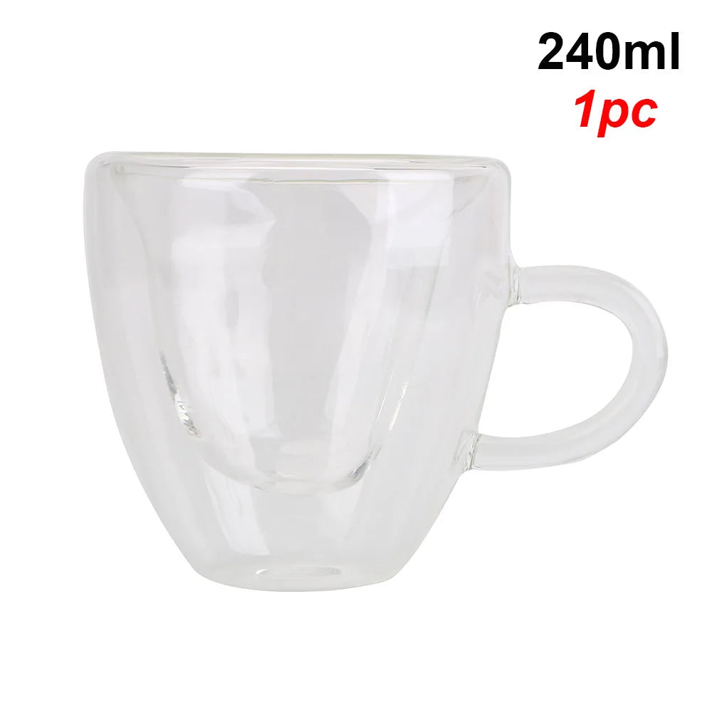 Taza de té/cerveza con forma de corazón de 180 ml/240 ml, taza de zumo/café, taza de regalo, taza de vidrio de doble capa resistente al calor.