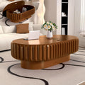 43.3'' Oval Coffee Table with Storage for Living Room, Modern Oval Drum Fluted Coffee Table with Wood Veneered, Customized