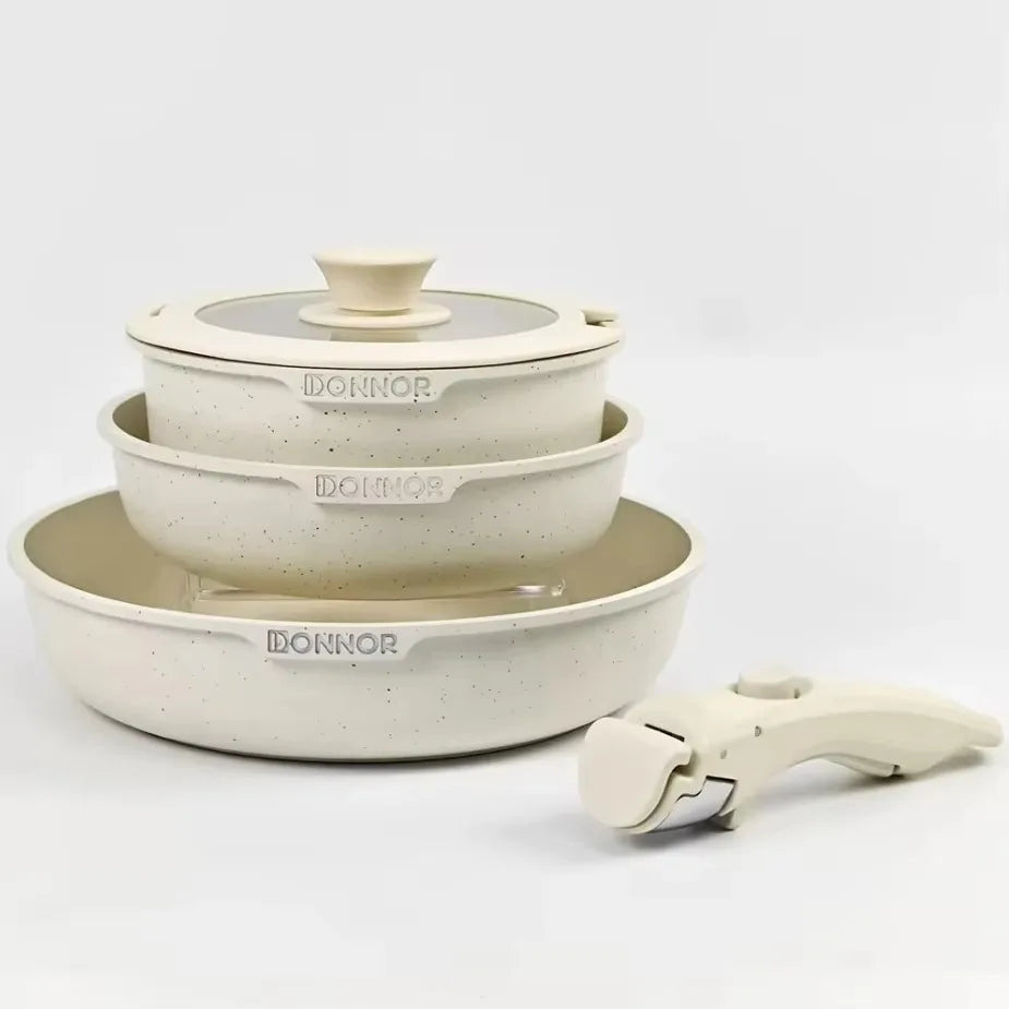 Juego de sartenes antiadherentes DONNOR de 5/17 piezas, no tóxicas, con mango extraíble, de aluminio fundido a presión. Incluye cacerola para leche y cacerola.
