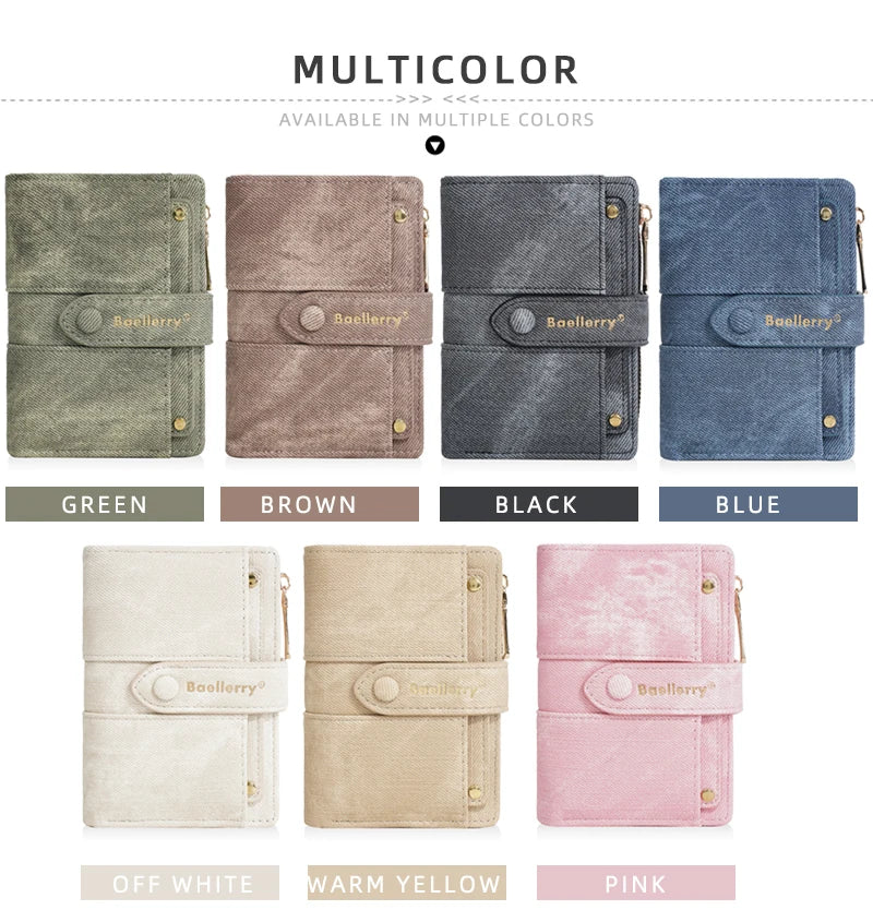 Carteras cortas de mujer Baellerry New Fashion con cremallera, monederos de alta calidad, monedero para mujer con clip para tarjetas desmontable.