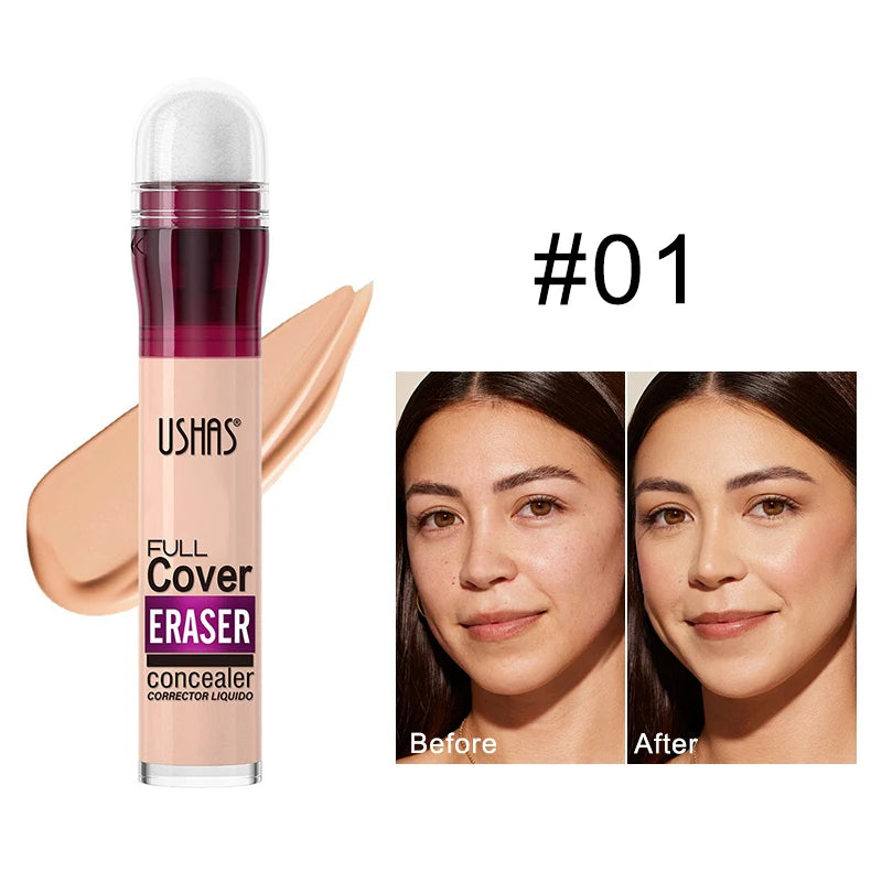 Corrector con cabezal de esponja para ojeras, lágrimas, pecas, acné, pigmentación e imperfecciones, creando una piel de aspecto natural.