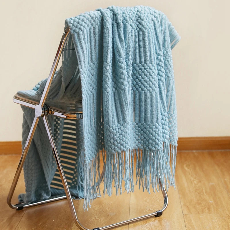 Mantas nórdicas de punto con borlas, color caqui, crema y gris, estilo vintage, ideales para cama, sofá o sillón. Funda de cama extragrande.
