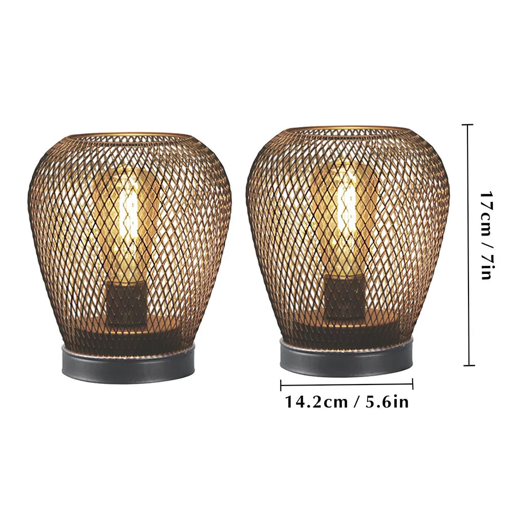 2 lámparas de mesa redondas de metal con forma de jaula, LED, a pilas, inalámbricas, para bodas, fiestas y decoración del hogar. Portavelas.