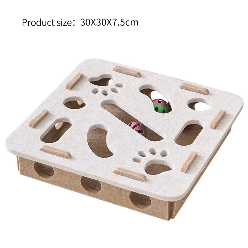 Juguete interactivo de fieltro para gatos con forma de rompecabezas, caja de juguetes con laberinto, túnel, campana y pelota. Juguete de entretenimiento para gatos para interiores.