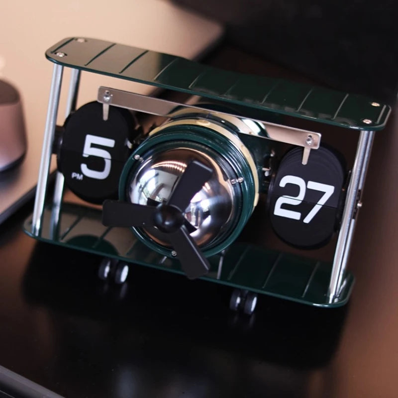 Reloj de escritorio mecánico con diseño de avión retro, temporizador electrónico automático vintage, adorno para el hogar