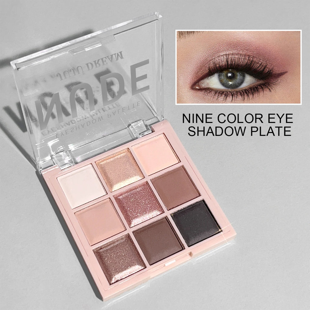 Paleta de sombras de ojos JUJU DREAM de 9 colores, acabado mate y brillante, tonos suaves de té con leche, compacta y fácil de usar para el maquillaje diario de los estudiantes.