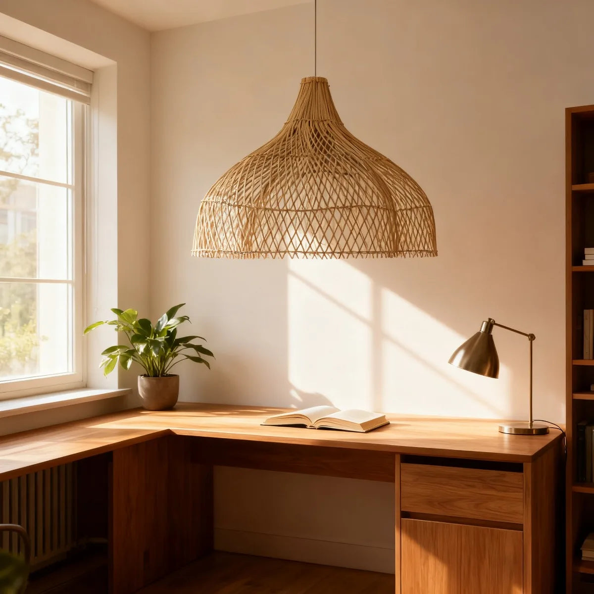 Lámpara de techo moderna de ratán japonés JOYINLED, hecha a mano, para sala de estar, restaurante, cocina o comedor.