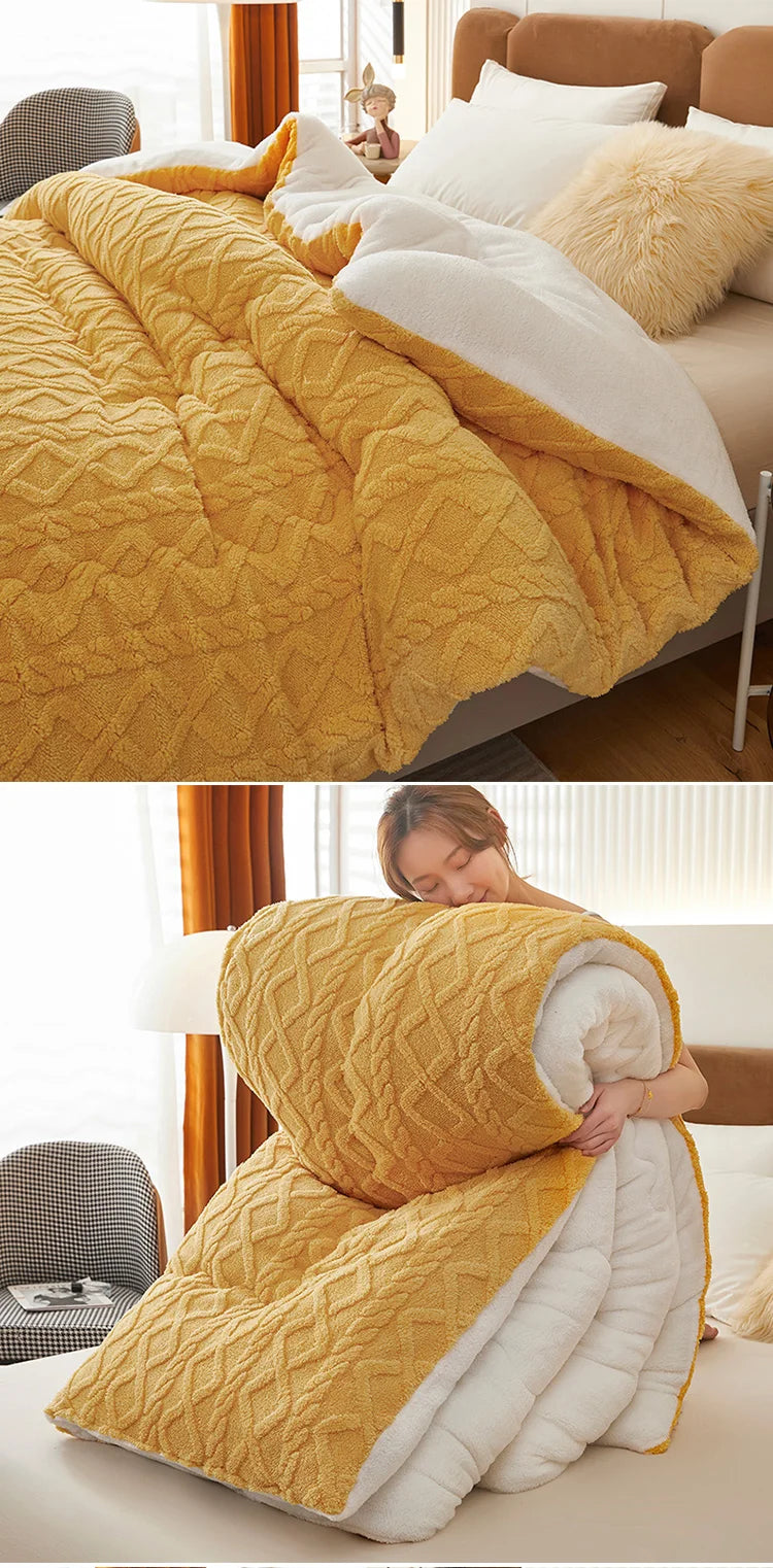 Nueva manta de invierno súper gruesa y cálida para cama, de cachemir sintético de cordero, mantas pesadas, suaves, cómodas y cálidas. Edredón.