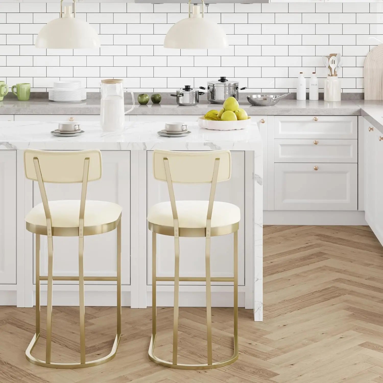 2Pcs Counter Height Bar Stools Set with Back Metal Frame & Upholstered Seat Tall Barstools for Kitchen Island, Home Dining Room