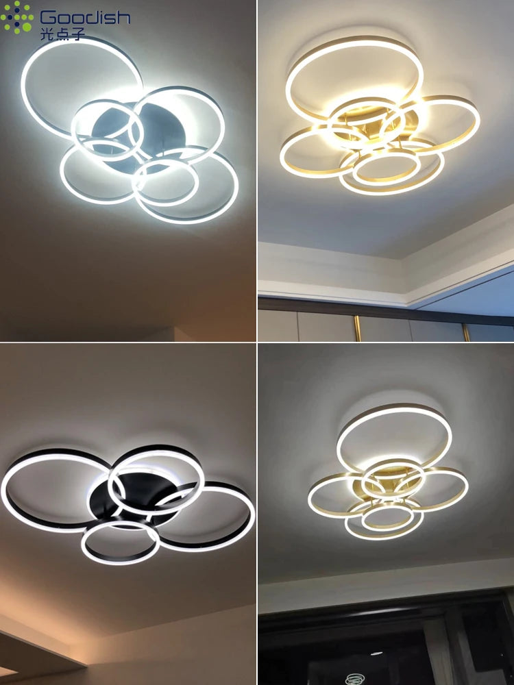 Lámparas de techo LED nórdicas modernas de lujo con anillos redondos para decoración del hogar, ideales para cocina, sala de estar, comedor y dormitorio infantil.