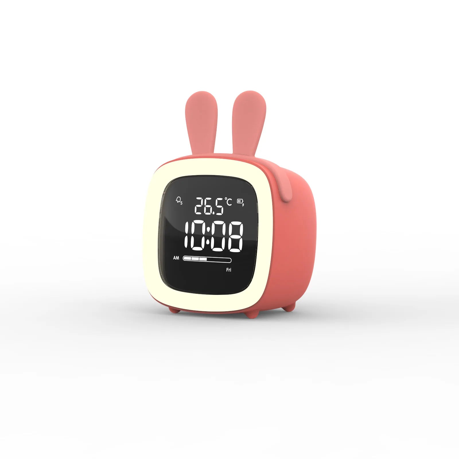 Rechargeable Cartoon LED Night Light Children Bedroom Alarm Clock with Thermometer Student Birthday Gift Room Bedside Deer Lamp
