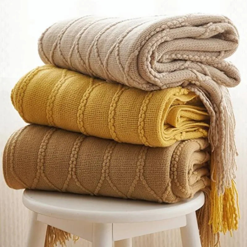 Manta tejida color caqui con borlas, gruesa, de estilo vintage, lujosa, estilo granja, cubrecama extragrande, manta para sofá