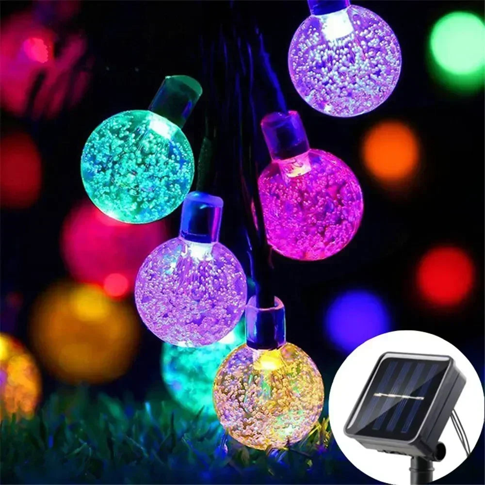 Guirnalda de luces LED solares para exteriores con globos de cristal y 8 modos de iluminación para jardín, patio, fiestas y decoración de árboles. Ramadán Kareem.