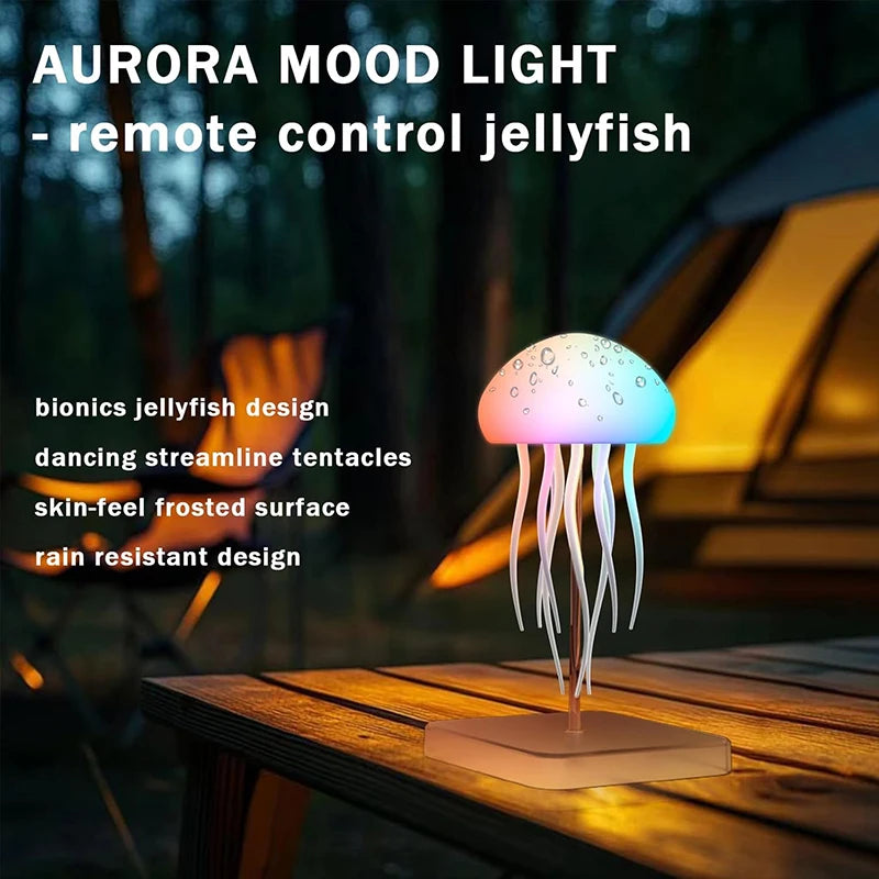 Lámpara LED con forma de medusa, 9 tentáculos, 2 modos de funcionamiento, batería de larga duración, efectos de luz con degradado de color y mando a distancia.