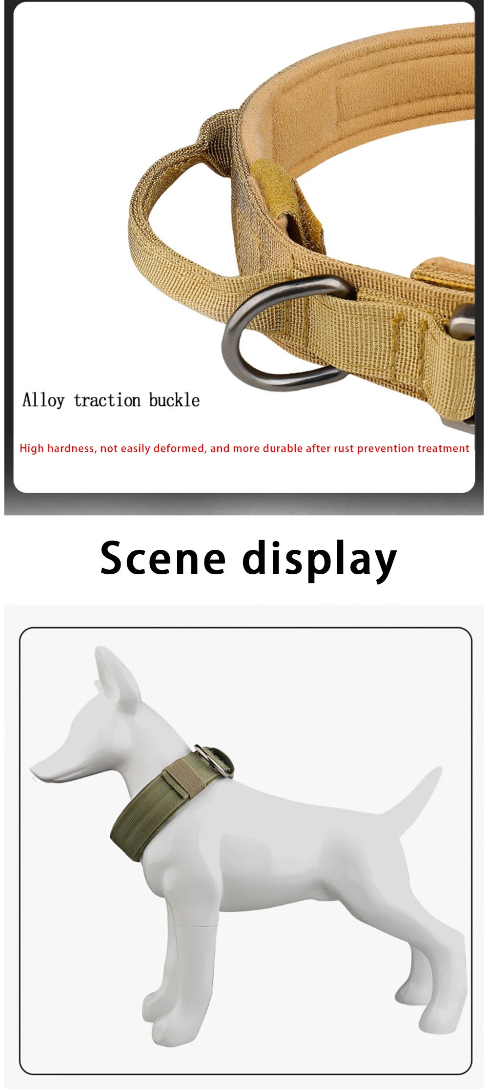 Collar táctico para perros de exterior con hebilla metálica, transpirable, de nailon, para entrenamiento de perros medianos y grandes.