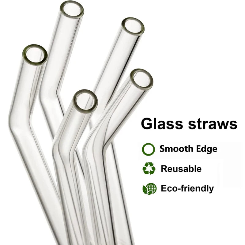 4/8 piezas de pajitas de vidrio reutilizables, pajitas de vidrio transparente para beber, tubos de 8 pulgadas y 8 mm, pajitas para zumos, batidos, té, vasos, juego de pajitas para bebidas