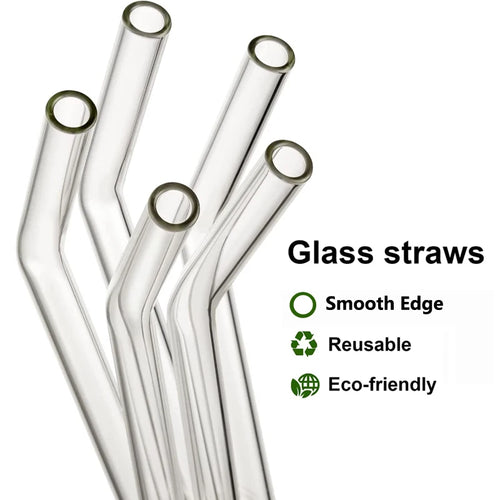 4/8 piezas de pajitas de vidrio reutilizables, pajitas de vidrio transparente para beber, tubos de 8 pulgadas y 8 mm, pajitas para zumos, batidos, té, vasos, juego de pajitas para bebidas