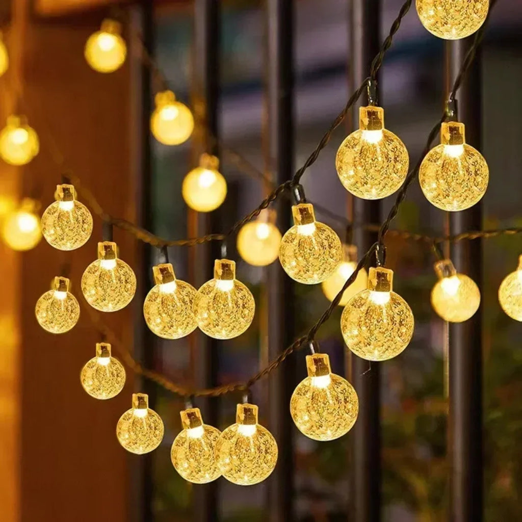 Guirnalda de luces LED solares para exteriores con globos de cristal y 8 modos de iluminación para jardín, patio, fiestas y decoración de árboles. Ramadán Kareem.
