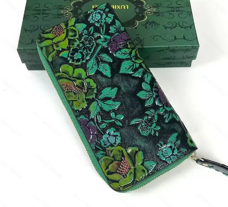 Cartera larga de lujo de diseño vintage, estilo bohemio, versátil, tarjetero, cartera multifuncional para mujer, estuche portátil para tarjetas.