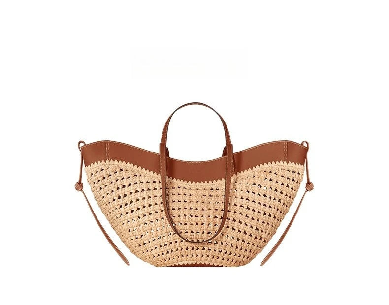 Bolso tote tejido para mujer, bolso de playa de paja de gran capacidad, bolso de hombro sencillo e informal para el verano.