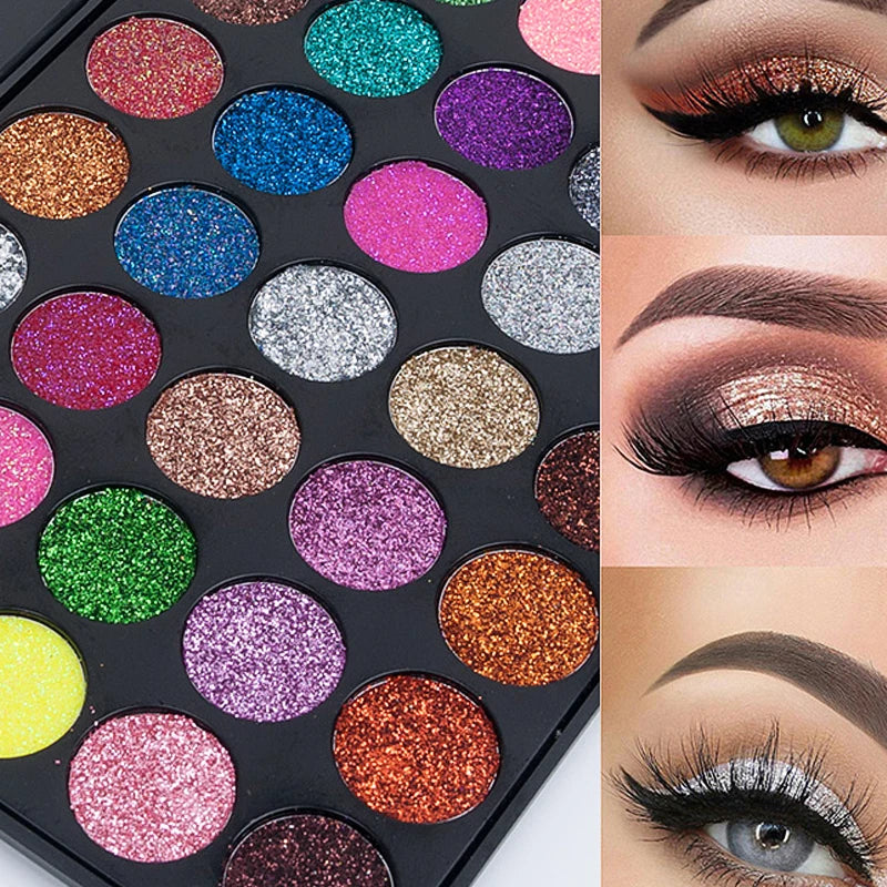 Paleta de sombras de ojos metálicas con purpurina de 35 colores, lentejuelas brillantes de diamante, maquillaje corporal y facial resistente al agua Maquillajes Para Mujer