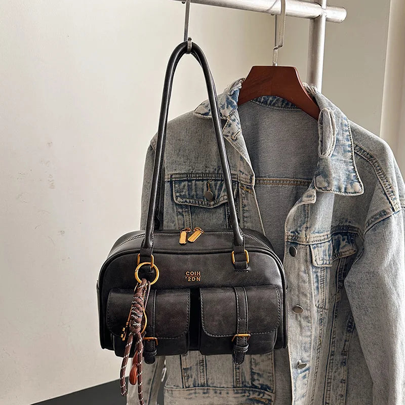 Bolso informal para el brazo, estilo retro, bolso Boston Pillow, bolso versátil de gran capacidad para el día a día, bandolera, nuevo modelo, tendencia urbana, PU Ma...