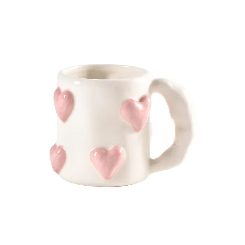 Taza de cerámica rosa con forma de corazón de AhunderJiaz, juego de tazas de café para el hogar, juego de utensilios de cocina, regalo de cumpleaños, decoración del hogar.