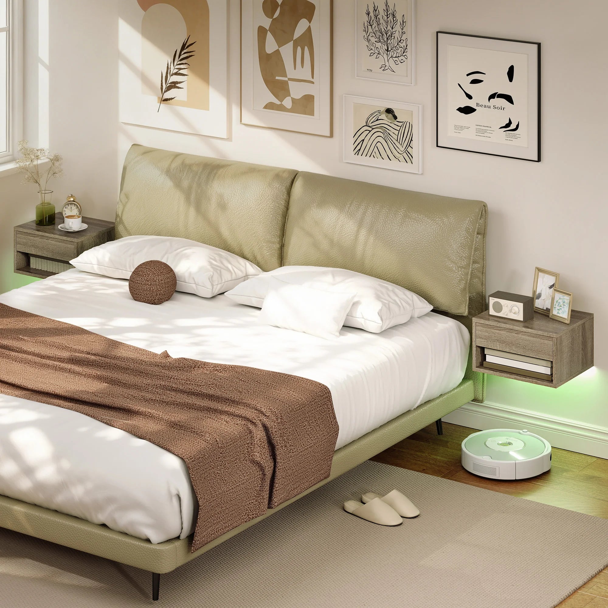 Juego de 2 mesitas de noche flotantes Homcom con luces LED RGB y control por aplicación, mesitas de noche para dormitorio con cajón y estante abierto, ideales para sala de estar, 37 x 32 x 21 cm.