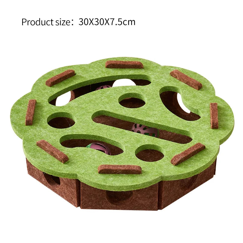 Juguete interactivo de fieltro para gatos con forma de rompecabezas, caja de juguetes con laberinto, túnel, campana y pelota. Juguete de entretenimiento para gatos para interiores.
