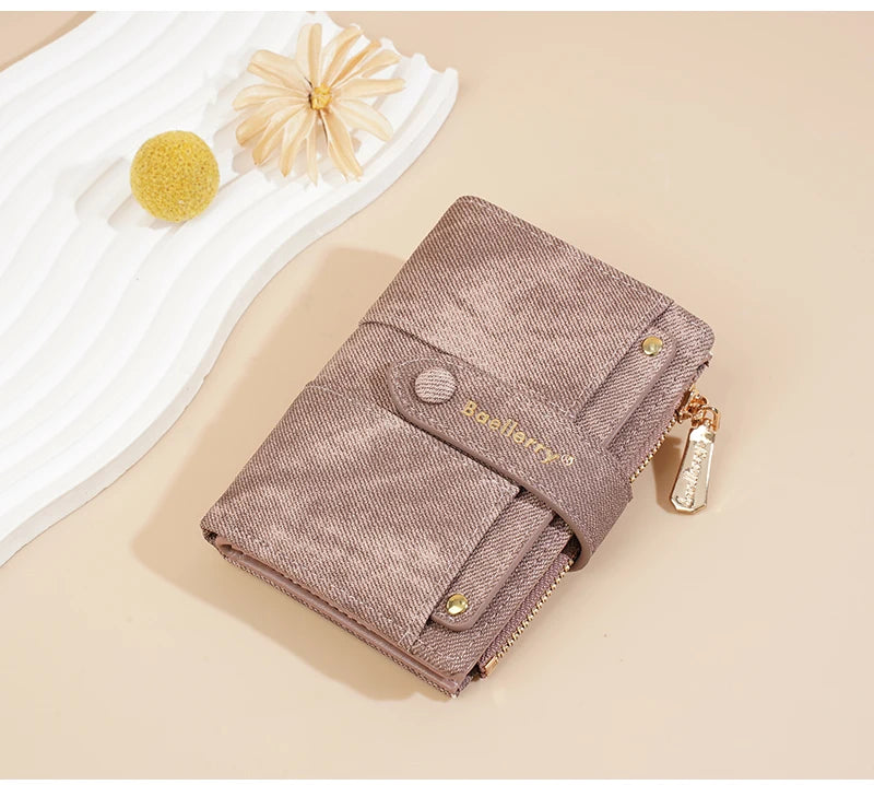 Carteras cortas de mujer Baellerry New Fashion con cremallera, monederos de alta calidad, monedero para mujer con clip para tarjetas desmontable.