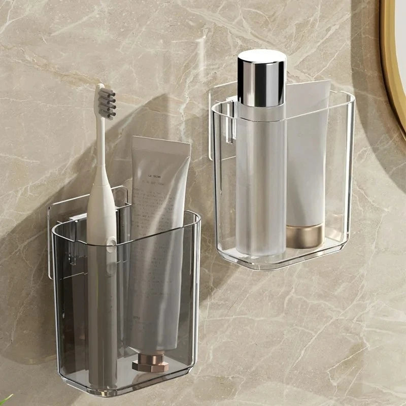 Soporte de pared para cepillos de dientes, vaso para cepillos de dientes, caja de almacenamiento pequeña autoadhesiva para el hogar, el baño y la cocina.