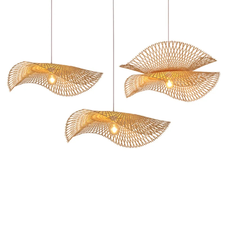 Lámpara colgante de bambú, altura ajustable, hecha a mano, de 45/55 cm, ideal para isla de cocina, comedor o estilo rústico.