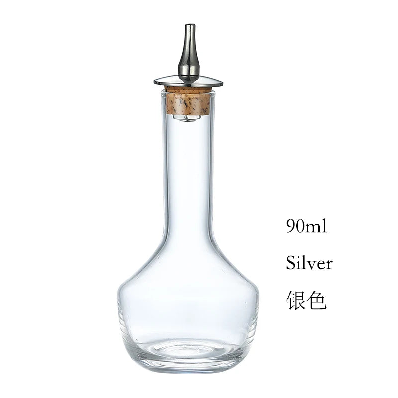 Botella de amargo - Botella de vidrio vintage, botellas decorativas con tapón dosificador, botellas dosificadoras para preparar cócteles, ideal para bartenders.