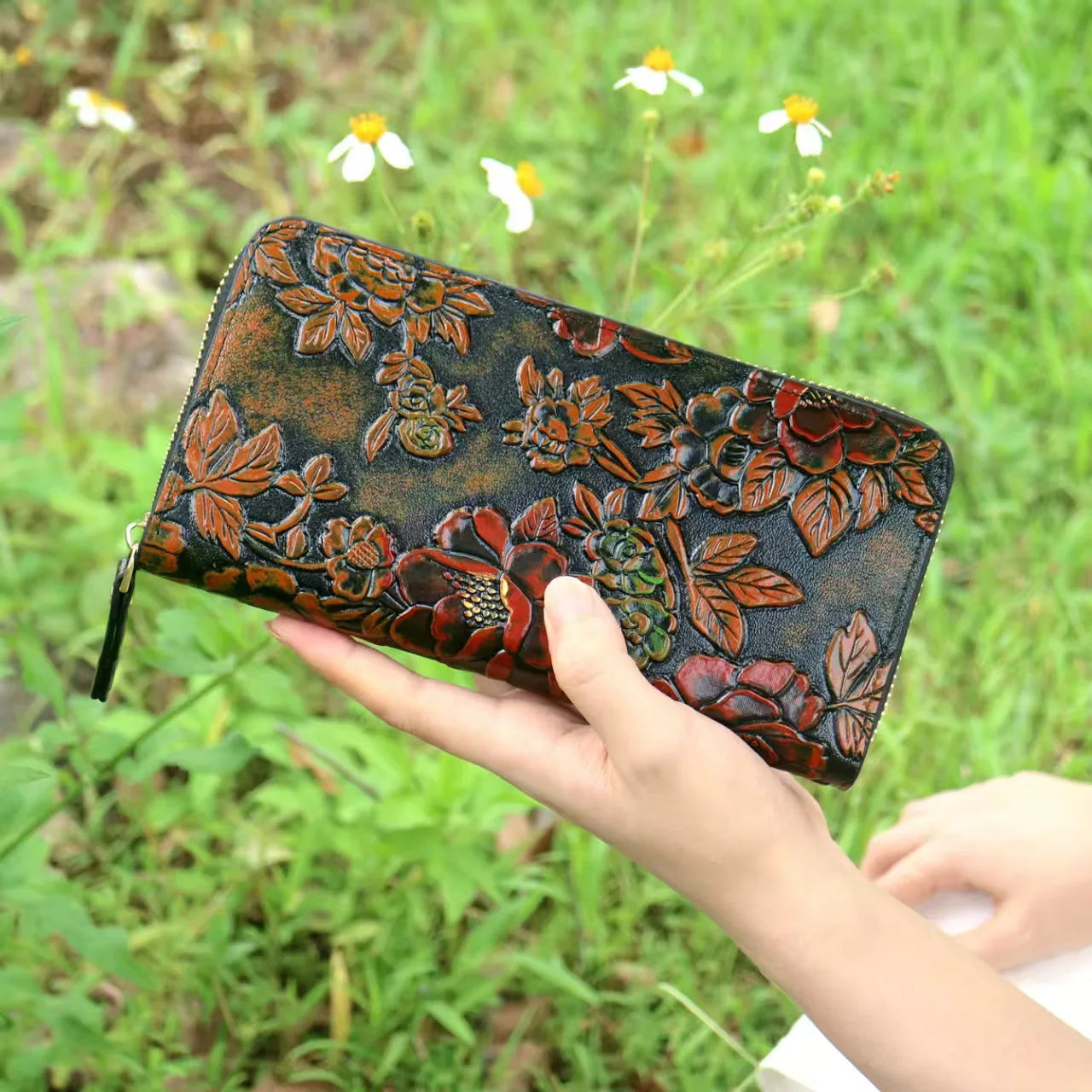 Cartera larga de lujo de diseño vintage, estilo bohemio, versátil, tarjetero, cartera multifuncional para mujer, estuche portátil para tarjetas.