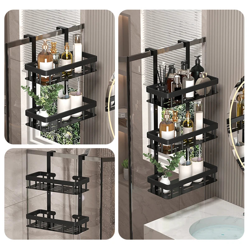 Estante de almacenamiento de tres niveles para pared de baño, estante para puerta, estante para gel de ducha, estante de almacenamiento para artículos de baño