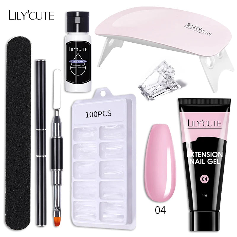 Kit de gel para extensión de uñas LILYCUTE de 15 ml, solución acrílica, esmalte en gel con lámpara para uñas para una rápida extensión, gel UV para uñas.