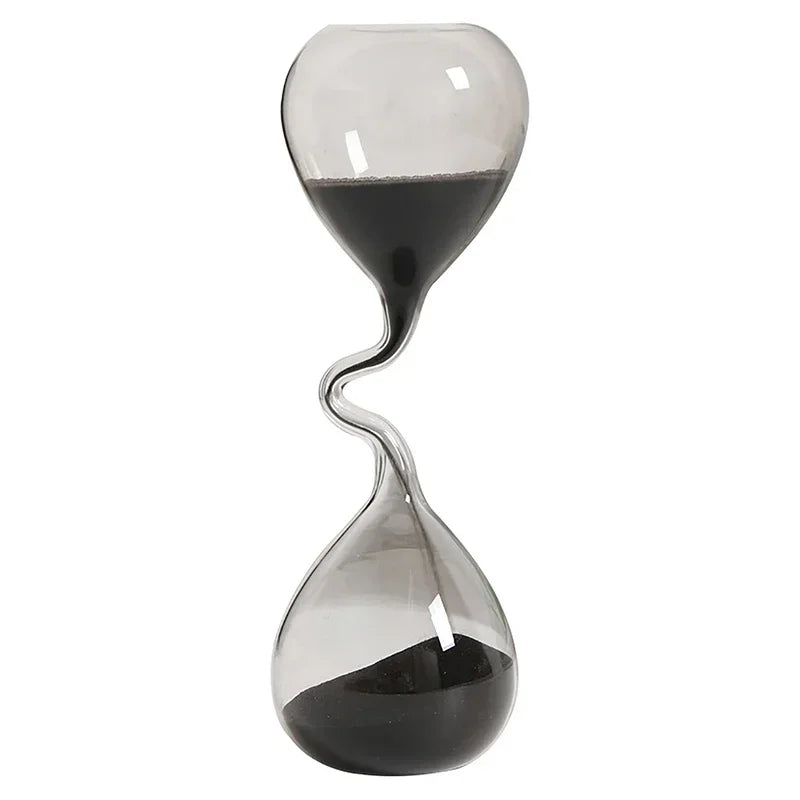 Decoración minimalista para mesa de comedor con diseño curvo de estilo moderno en color negro y artesanía en forma de reloj de arena.