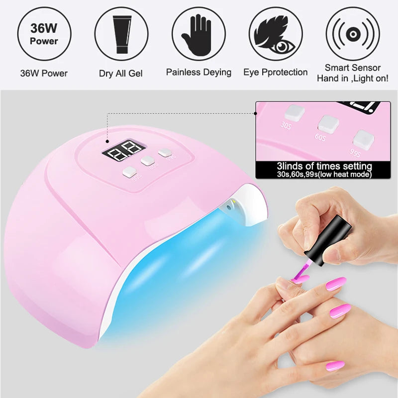 Kit de esmalte de uñas en gel con lámpara UV para uñas, taladro eléctrico para uñas, kit de uñas en gel de fácil remoción, base y capa superior, juego de herramientas para uñas en gel.