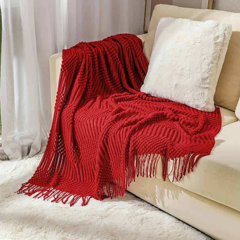 Manta tejida color caqui con borlas, gruesa, de estilo vintage, lujosa, estilo granja, cubrecama extragrande, manta para sofá