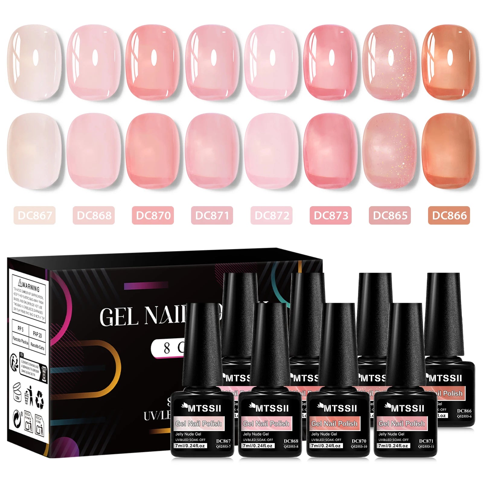 Set de 8 esmaltes de uñas en gel nude con caja, color translúcido, semipermanente, de fácil remoción, para uñas, con luz UV y LED. Suministros para manicura.