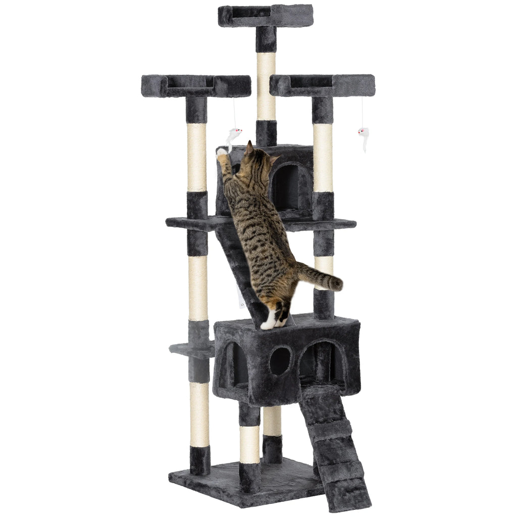 Árbol rascador para gatos PawHut, poste rascador para gatos, árbol para trepar y jugar con gatos.