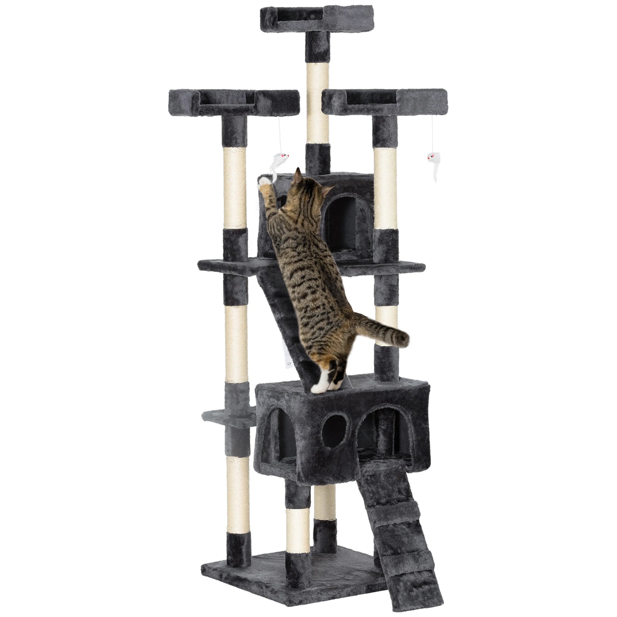 Árbol rascador para gatos PawHut, poste rascador para gatos, árbol para trepar y jugar con gatos.