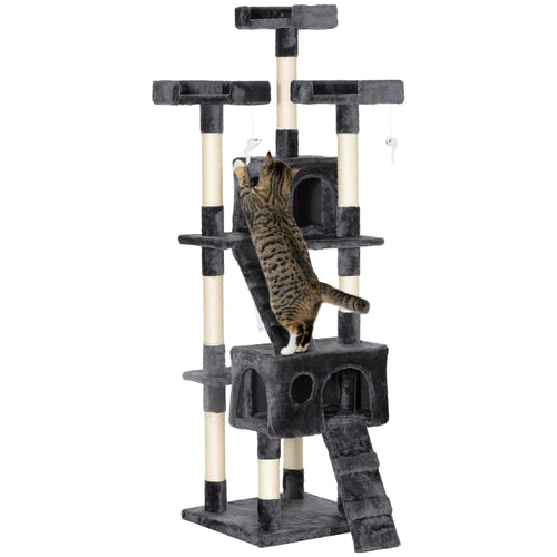 Árbol rascador para gatos PawHut, poste rascador para gatos, árbol para trepar y jugar con gatos.
