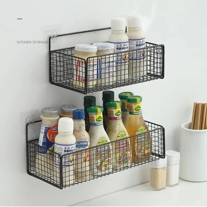Organizador de baño multifuncional para artículos de aseo, estante de baño sin perforaciones, estante de almacenamiento de pared para baño y cocina.