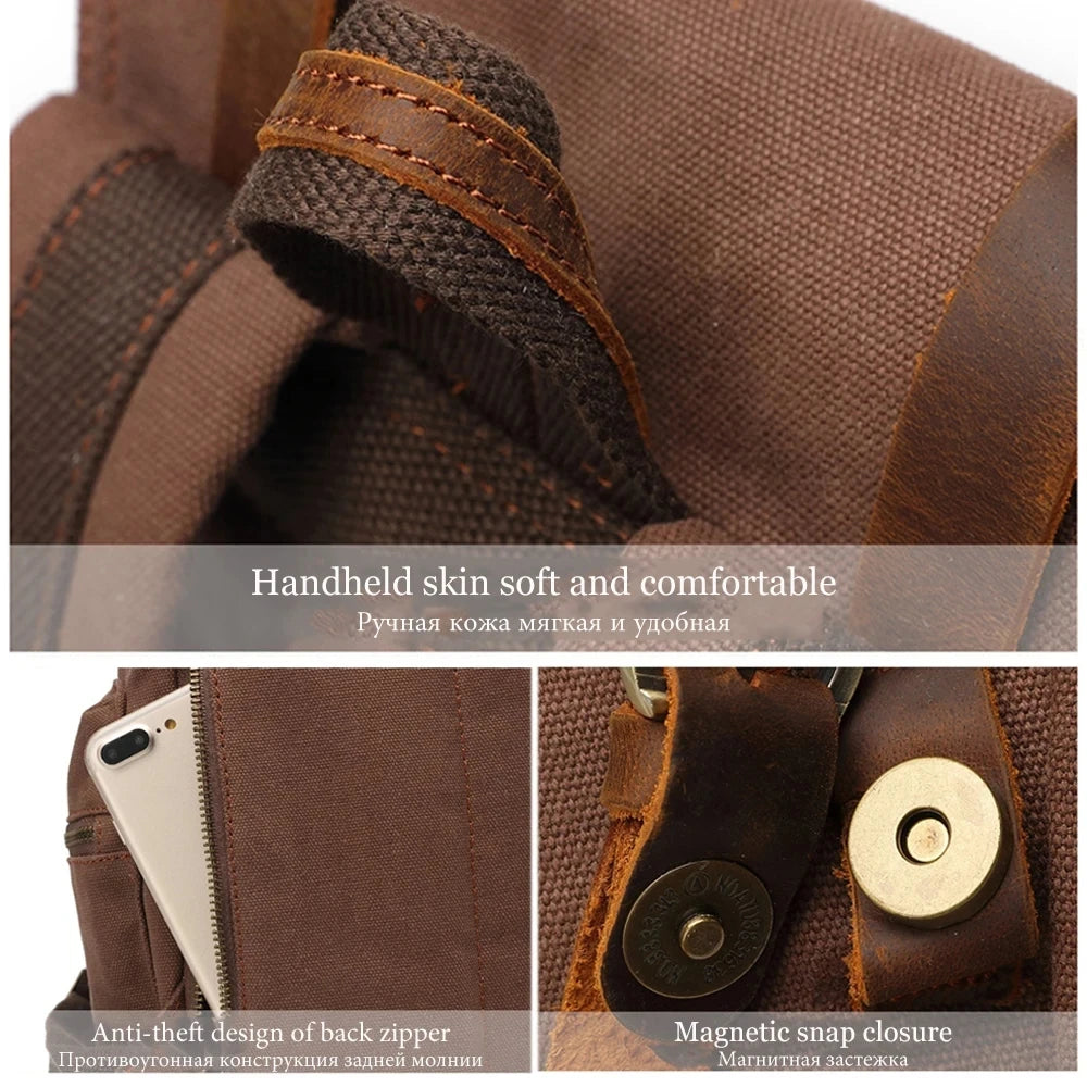 Mochila masculina retro de lona, apta para portátil de 14 pulgadas, mochila vintage de 36-55L resistente al desgaste, color café, envío por goteo